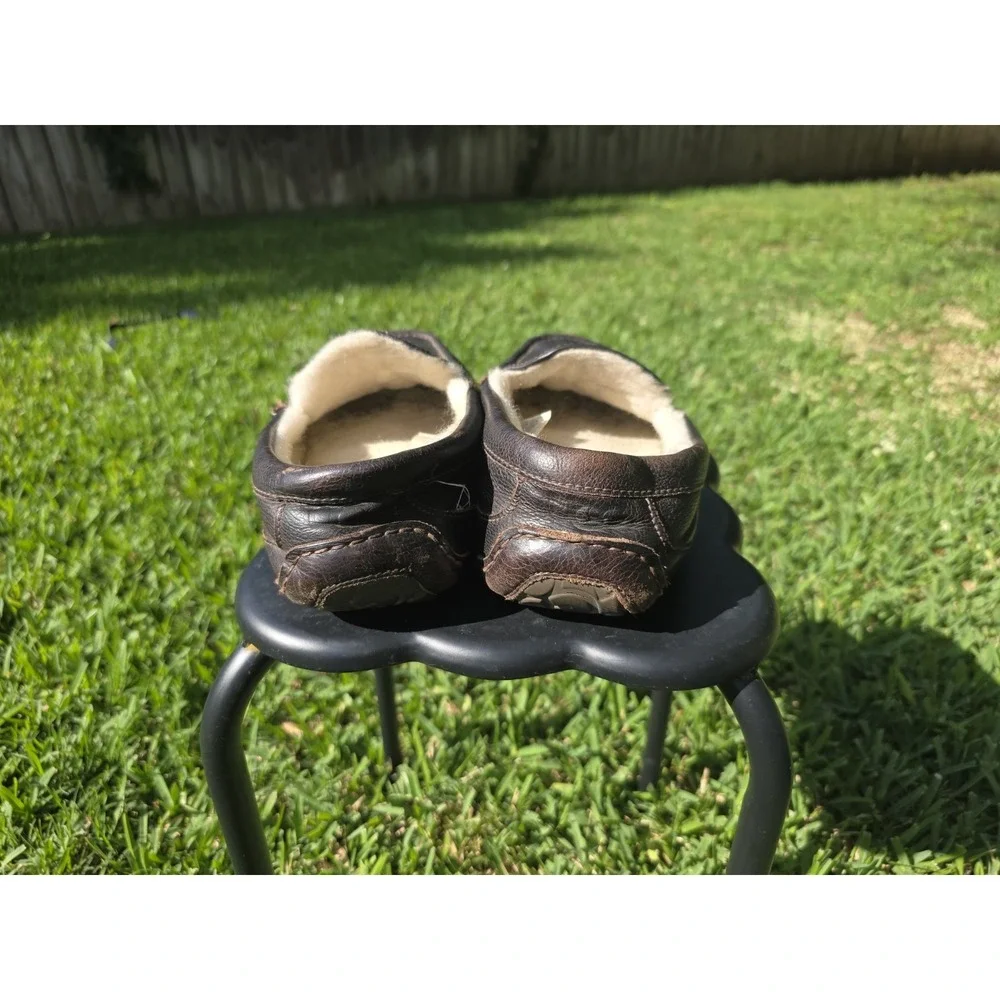 UGG Ascot Mens Leather Slippers Dark Brown Espresso Moccasin Loafers 5379